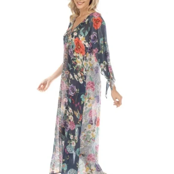 Johnny Was Sunrise Floral Cotton Silk Blend Dress with pockets